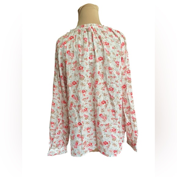 Talbots Plus Petite 100% Cotton Pink Creme Flower Button-Up Shirt Size 2xP NWT - Picture 3 of 6